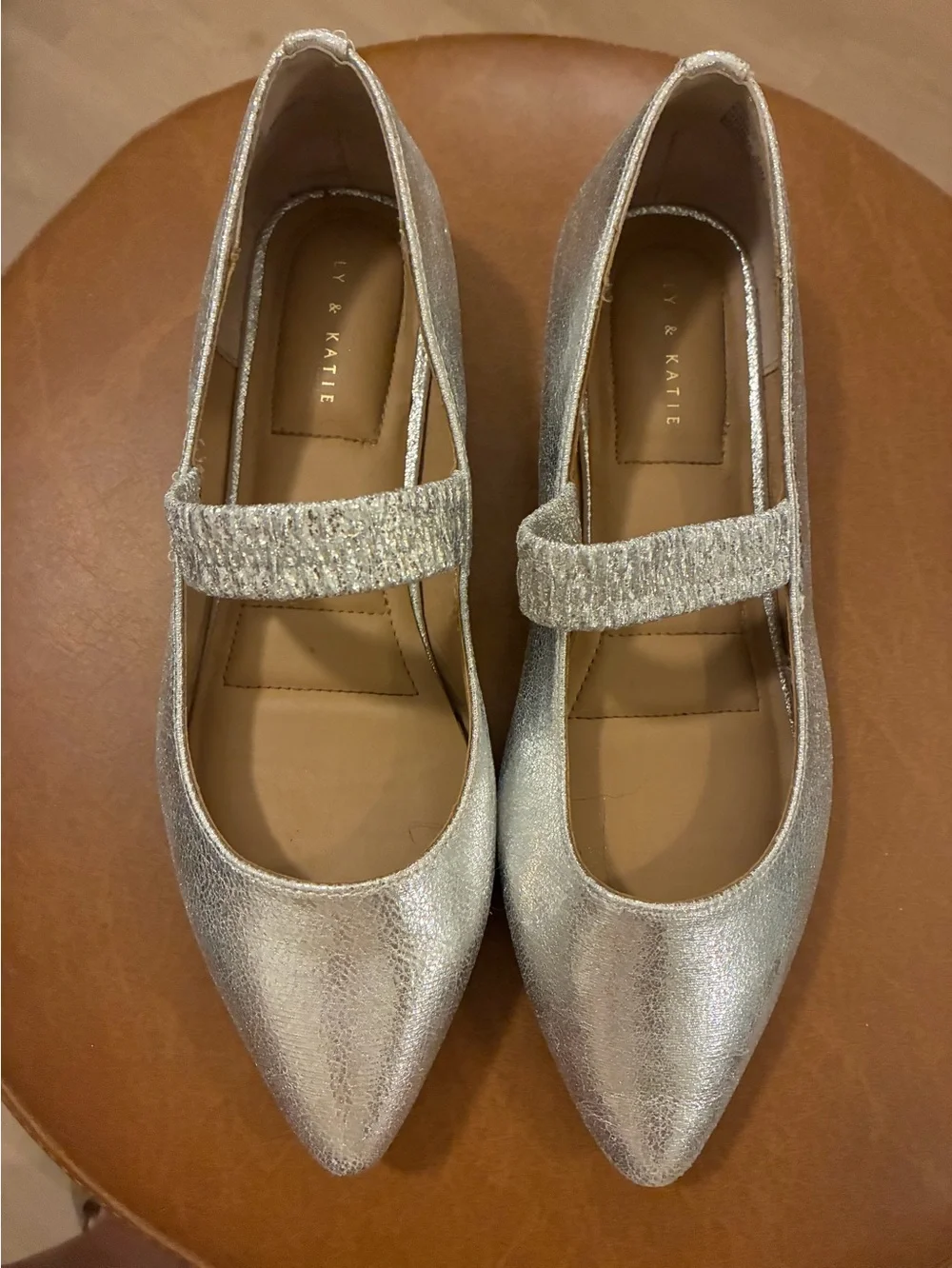 Kelly & Katie Alston Silver Metallic Mary Jane Flats Size 8.5 EUC!